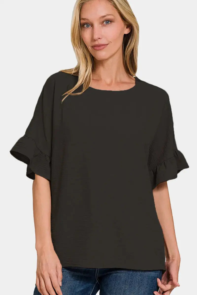 Zenana V-Neck Flutter Sleeve Top for Casual Elegance - Love Salve